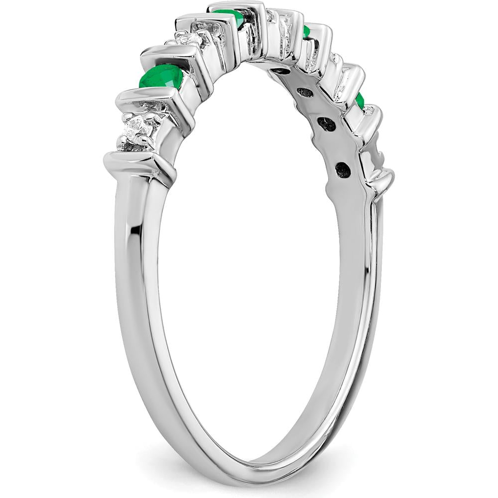 14K White Gold Emerald and Diamond Band - 0.16 Carat Total Gemstone Weight by 0