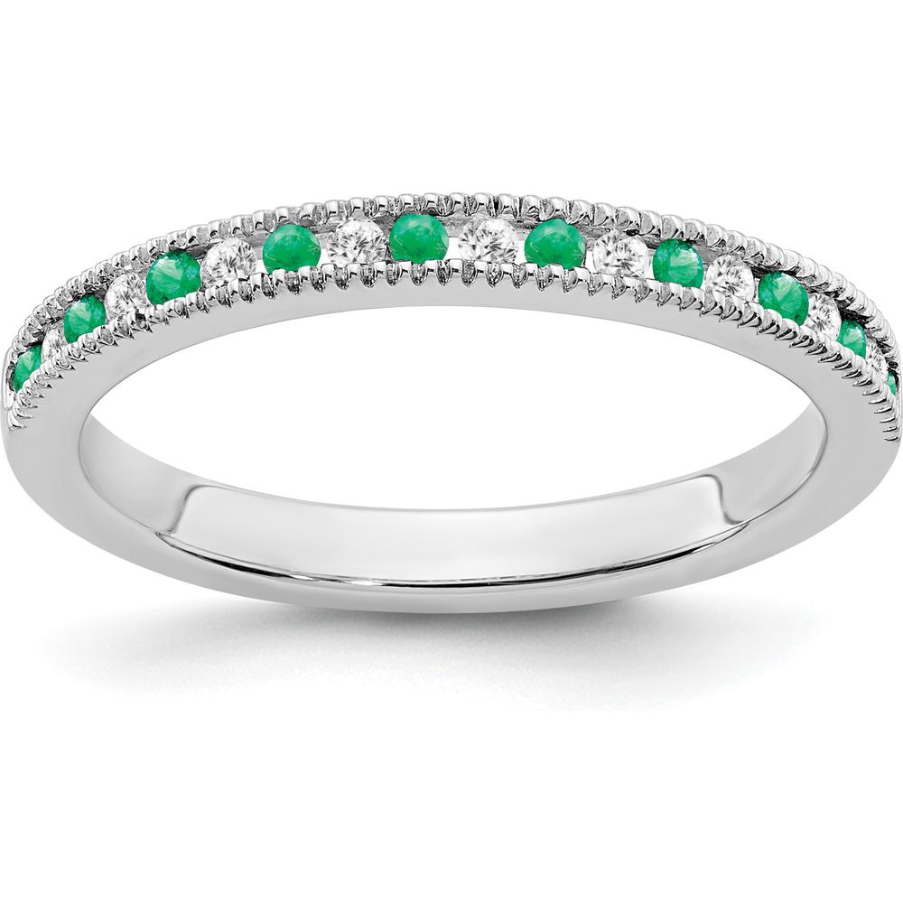 14K White Gold Emerald and Diamond Band - 0.24 Carat Total Gem Weight by 0