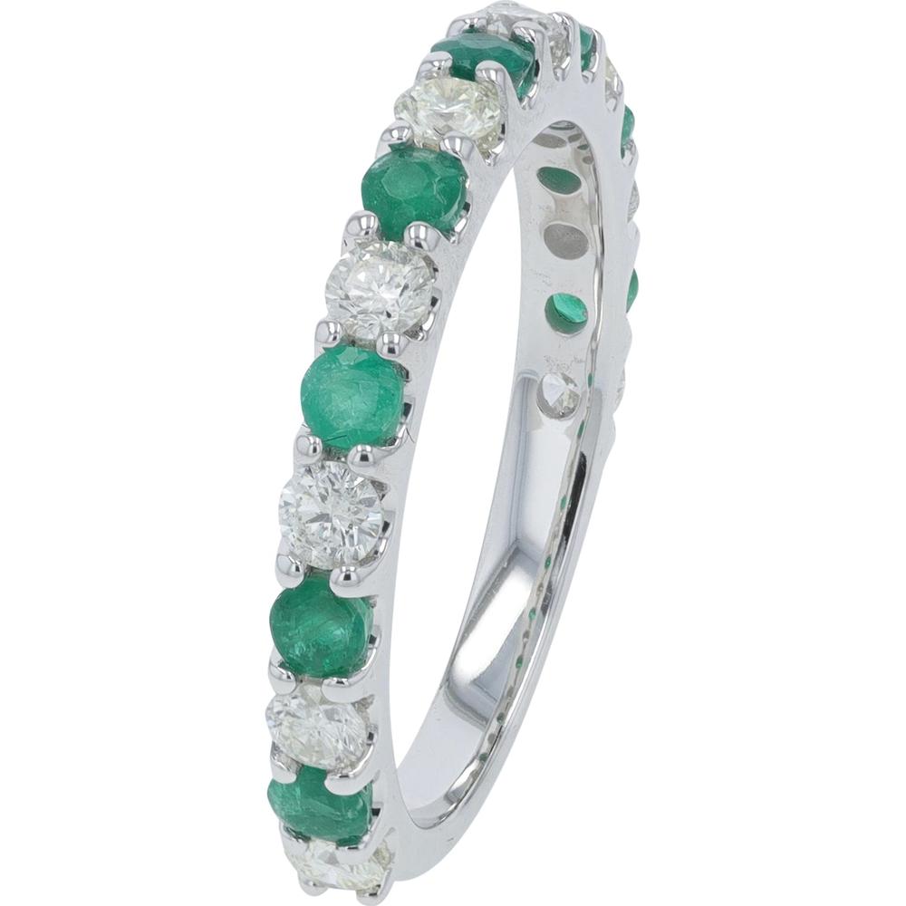 14K White Gold Emerald and Diamond Band - 0.29 Carat Total Carat Weight