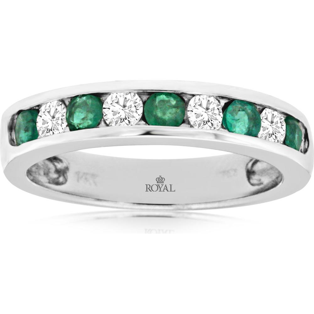 14K White Gold Emerald and Diamond Band - 0.79 Carats Total Weight