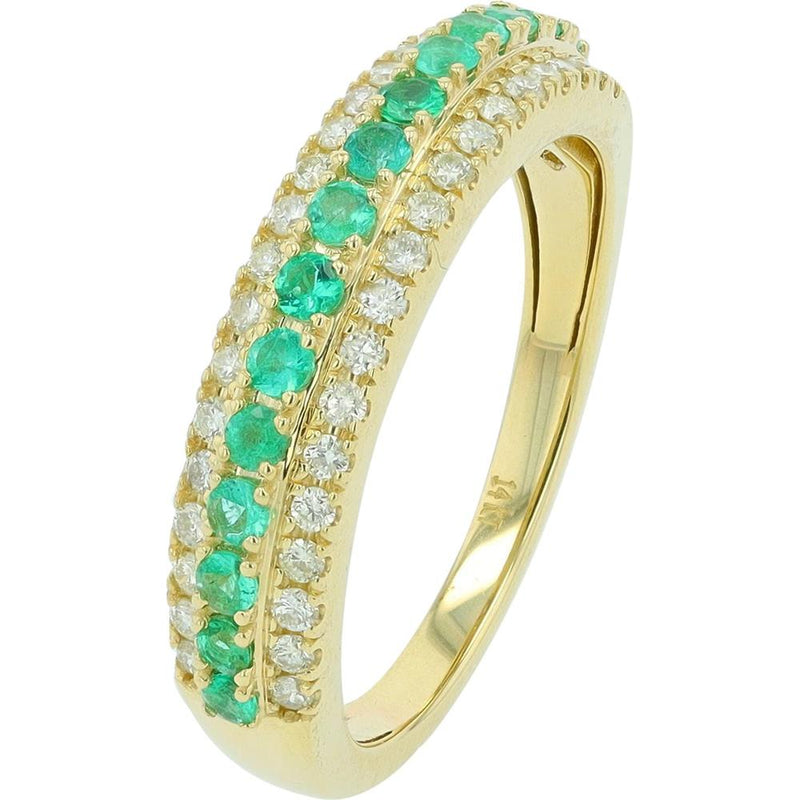 14K White Gold Emerald and Diamond Band with Prong-Set Round Emeralds and Diamonds - 1.25 Carats Total Gemstone Weight