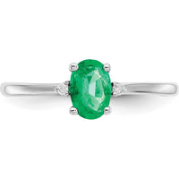 14K White Gold Emerald and Diamond Birthstone Ring - 0.5 Carat Emerald, 0.016 Carat Total Diamond Weight by Oro Pregiato
