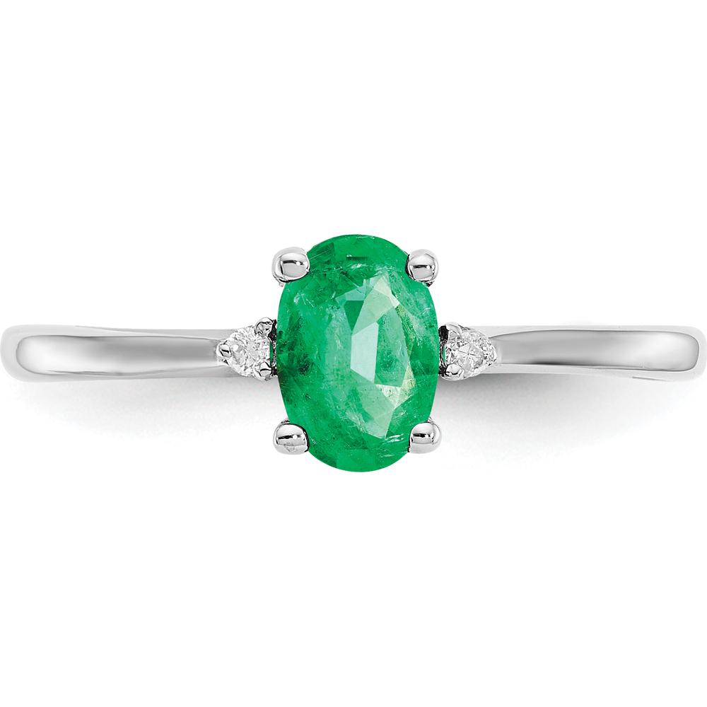14K White Gold Emerald and Diamond Birthstone Ring - 0.5 Carat Emerald, 0.016 Carat Total Diamond Weight by Oro Pregiato