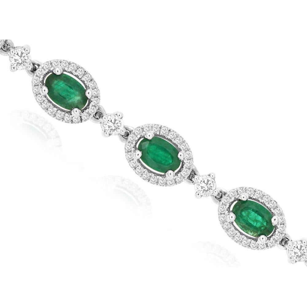 14K White Gold Emerald & Diamond Bracelet with Halo Setting - 5.70 Carats Emerald, 2.00 Carats Diamond Total Weight