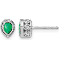 14K White Gold Emerald and Diamond Button Earrings - 0.115 Carat Total Emerald Weight, 0.12 Carat Total Diamond Weight by Monteluci Fine Jewelry