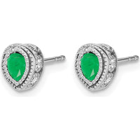 14K White Gold Emerald and Diamond Button Earrings - 0.115 Carat Total Emerald Weight, 0.12 Carat Total Diamond Weight by Monteluci Fine Jewelry