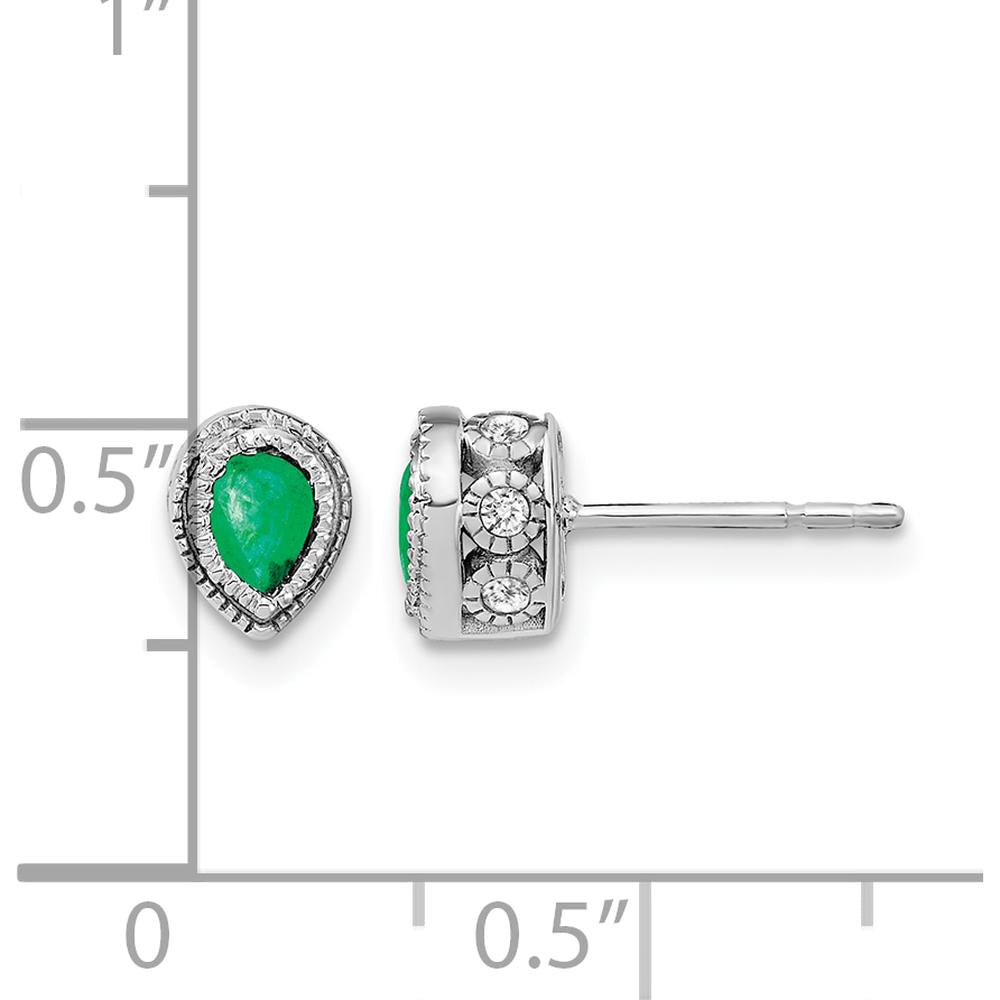 14K White Gold Emerald and Diamond Button Earrings - 0.115 Carat Total Emerald Weight, 0.12 Carat Total Diamond Weight by Monteluci Fine Jewelry