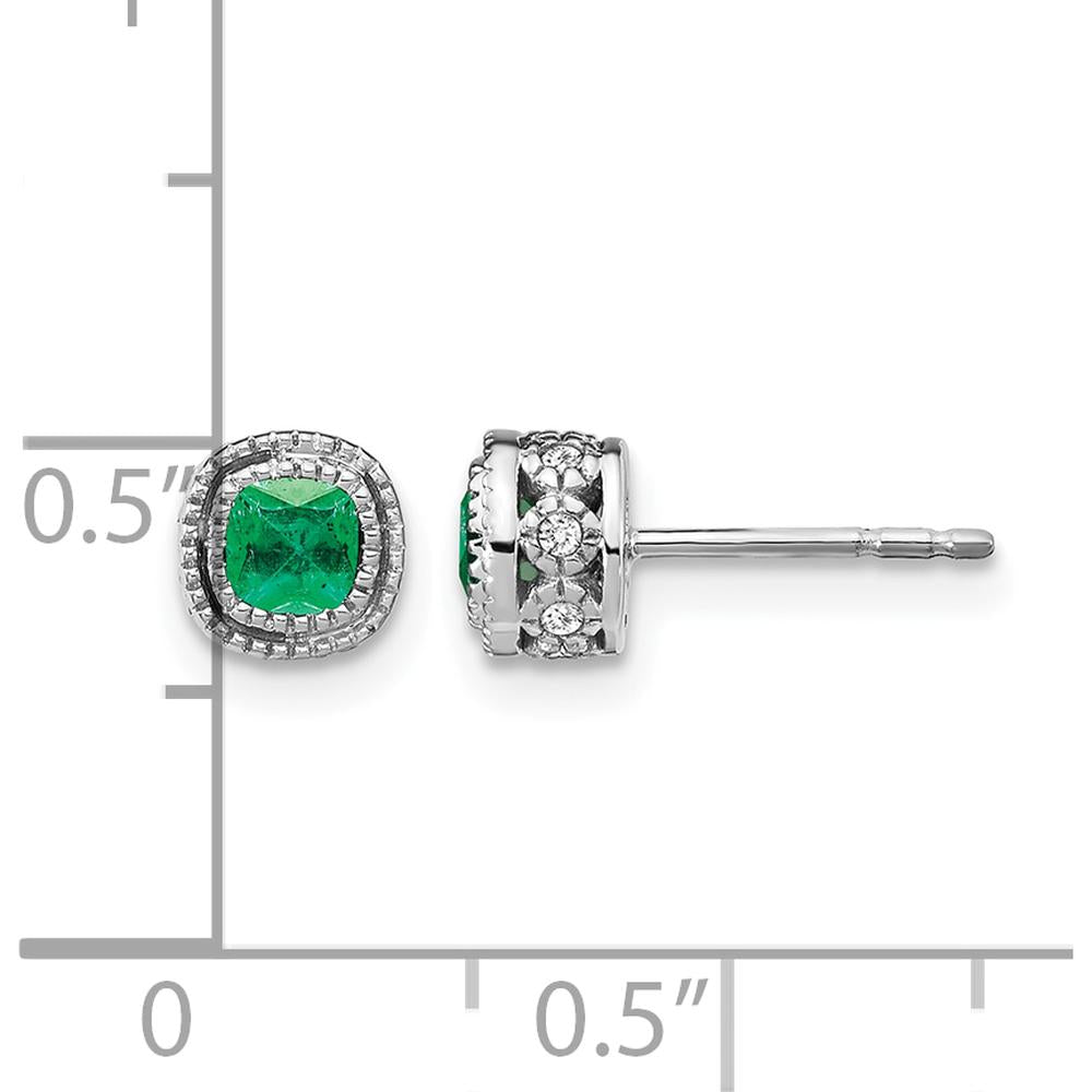 14K White Gold Emerald and Diamond Button Earrings - 0.50 Carat Total Emerald Weight, 0.006 Carat Total Diamond Weight by Monteluci Fine Jewelry