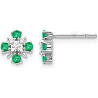 14K White Gold Emerald and Diamond Button Post Earrings - 0.04 Carat Emerald, 0.01 Carat Diamond Total Weight by Monteluci Fine Jewelry