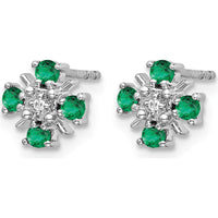 14K White Gold Emerald and Diamond Button Post Earrings - 0.04 Carat Emerald, 0.01 Carat Diamond Total Weight by Monteluci Fine Jewelry