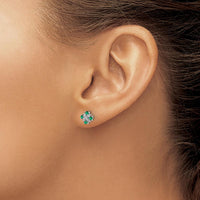 14K White Gold Emerald and Diamond Button Post Earrings - 0.04 Carat Emerald, 0.01 Carat Diamond Total Weight by Monteluci Fine Jewelry