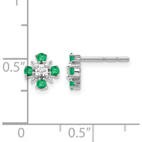 14K White Gold Emerald and Diamond Button Post Earrings - 0.04 Carat Emerald, 0.01 Carat Diamond Total Weight by Monteluci Fine Jewelry
