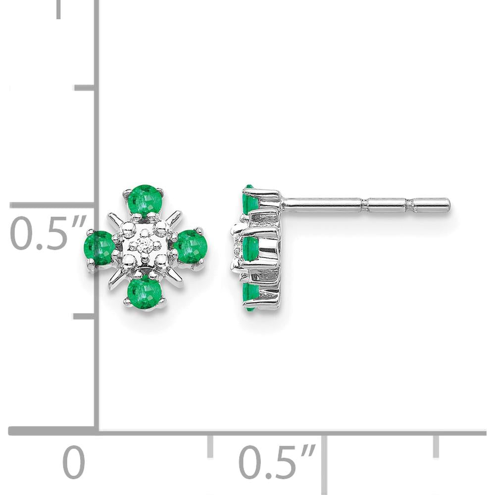 14K White Gold Emerald and Diamond Button Post Earrings - 0.04 Carat Emerald, 0.01 Carat Diamond Total Weight by Monteluci Fine Jewelry