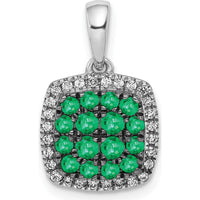 14K White Gold Emerald and Diamond Cluster Square Halo Pendant with Black Rhodium Finish - 0.36 Carat Total Emerald Weight, 0.14 Carat Total Diamond Weight by Lumare Gioia