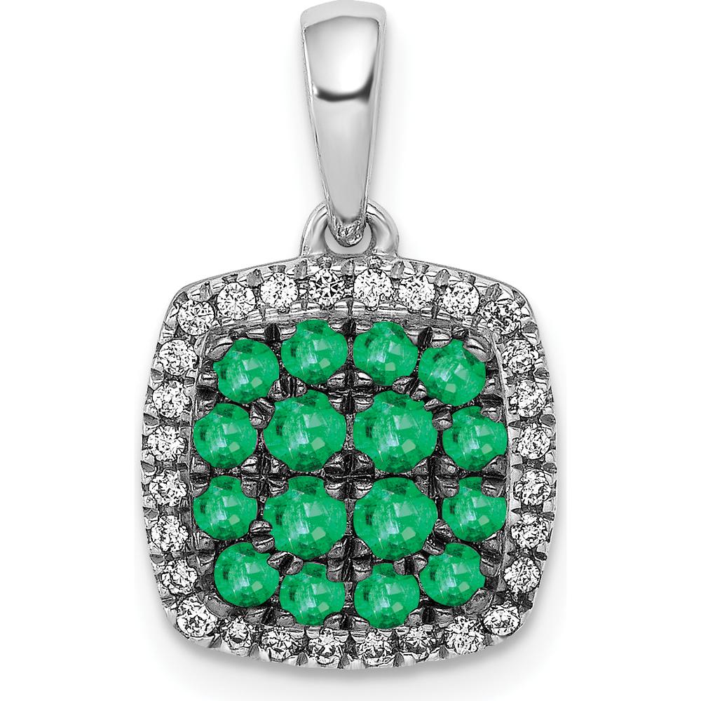 14K White Gold Emerald and Diamond Cluster Square Halo Pendant with Black Rhodium Finish - 0.36 Carat Total Emerald Weight, 0.14 Carat Total Diamond Weight by Lumare Gioia