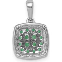 14K White Gold Emerald and Diamond Cluster Square Halo Pendant with Black Rhodium Finish - 0.36 Carat Total Emerald Weight, 0.14 Carat Total Diamond Weight by Lumare Gioia