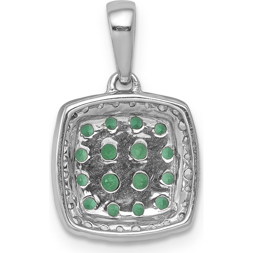14K White Gold Emerald and Diamond Cluster Square Halo Pendant with Black Rhodium Finish - 0.36 Carat Total Emerald Weight, 0.14 Carat Total Diamond Weight by Lumare Gioia