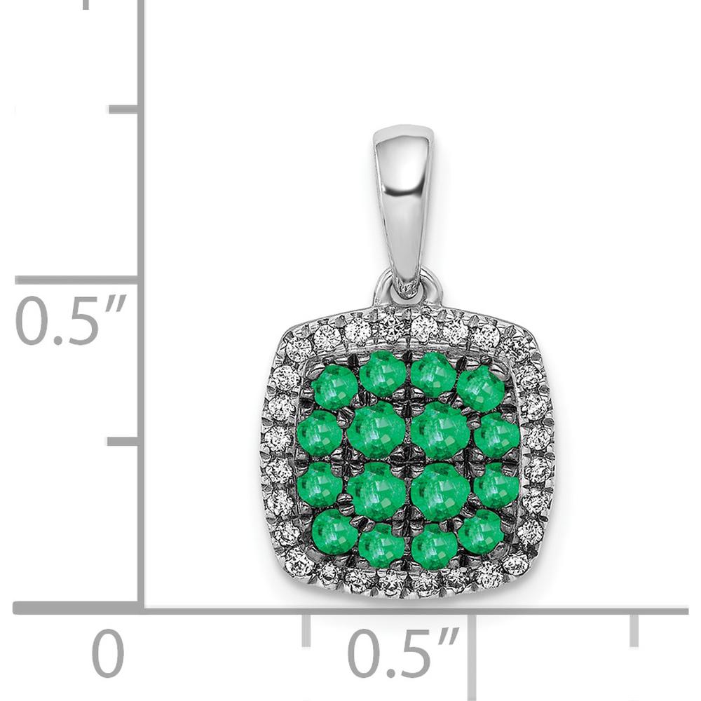 14K White Gold Emerald and Diamond Cluster Square Halo Pendant with Black Rhodium Finish - 0.36 Carat Total Emerald Weight, 0.14 Carat Total Diamond Weight by Lumare Gioia