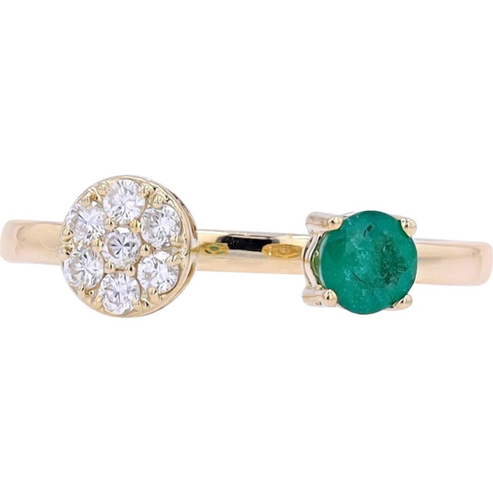 14K White Gold Emerald and Diamond Cuff Ring with 0.16 Carat Total Diamond Weight