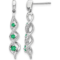 14K White Gold Emerald and Diamond Dangle Earrings - 0.19 Carat Total Emerald Weight, 0.24 Carat Total Diamond Weight by Monteluci Fine Jewelry