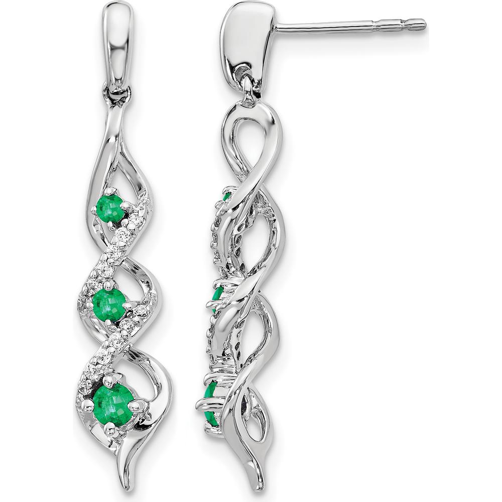 14K White Gold Emerald and Diamond Dangle Earrings - 0.19 Carat Total Emerald Weight, 0.24 Carat Total Diamond Weight by Monteluci Fine Jewelry