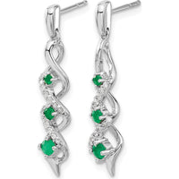 14K White Gold Emerald and Diamond Dangle Earrings - 0.19 Carat Total Emerald Weight, 0.24 Carat Total Diamond Weight by Monteluci Fine Jewelry