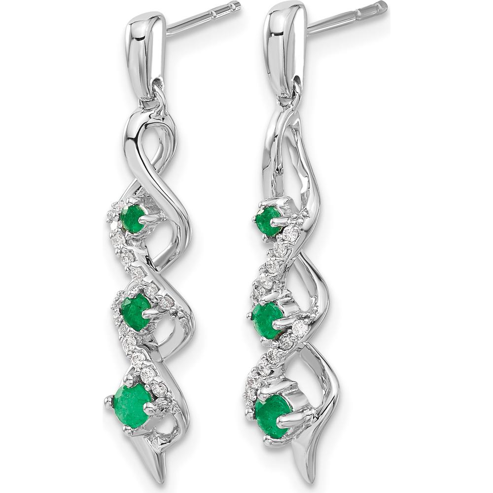 14K White Gold Emerald and Diamond Dangle Earrings - 0.19 Carat Total Emerald Weight, 0.24 Carat Total Diamond Weight by Monteluci Fine Jewelry