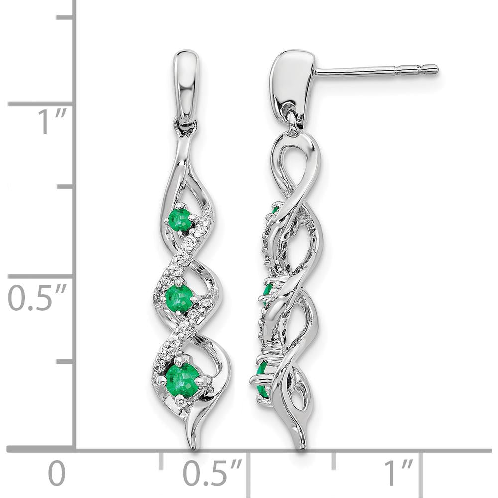 14K White Gold Emerald and Diamond Dangle Earrings - 0.19 Carat Total Emerald Weight, 0.24 Carat Total Diamond Weight by Monteluci Fine Jewelry