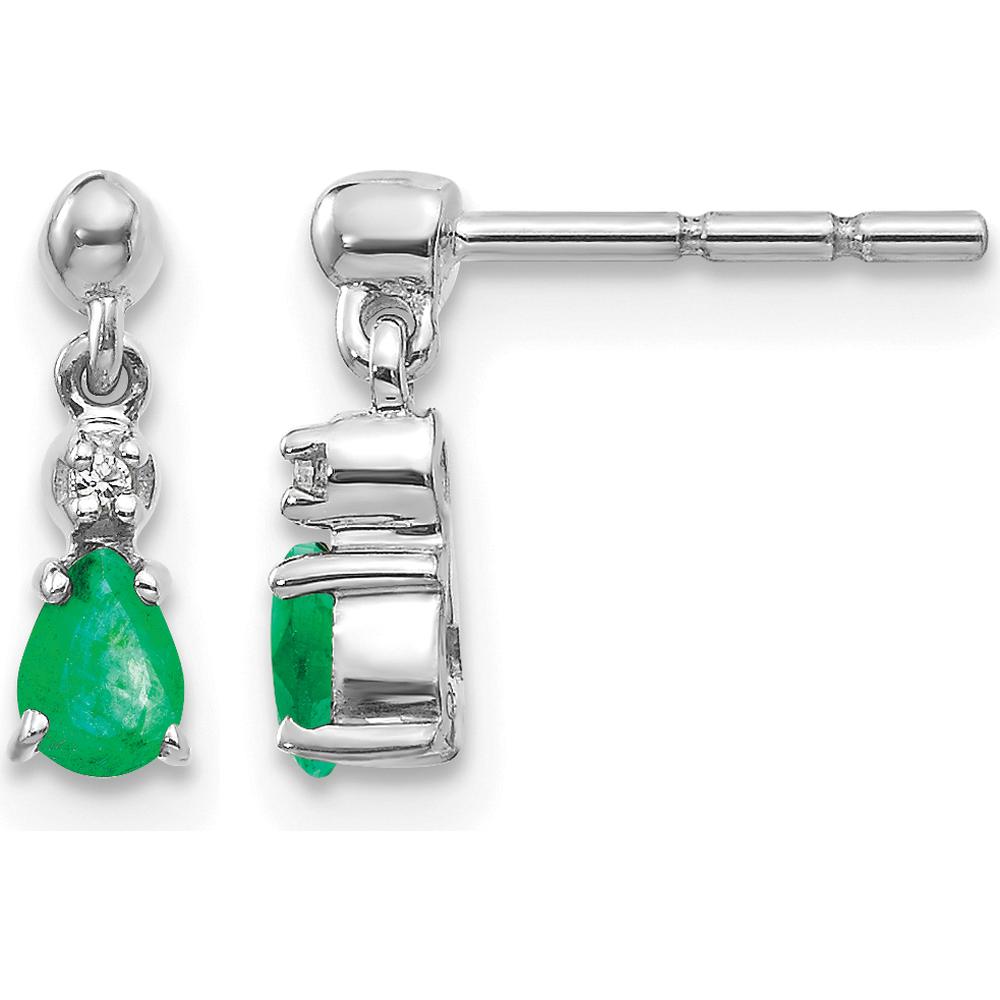 14K White Gold Emerald and Diamond Dangle Earrings - 0.30 Carat Total Emerald Weight, 0.01 Carat Total Diamond Weight by Monteluci Fine Jewelry