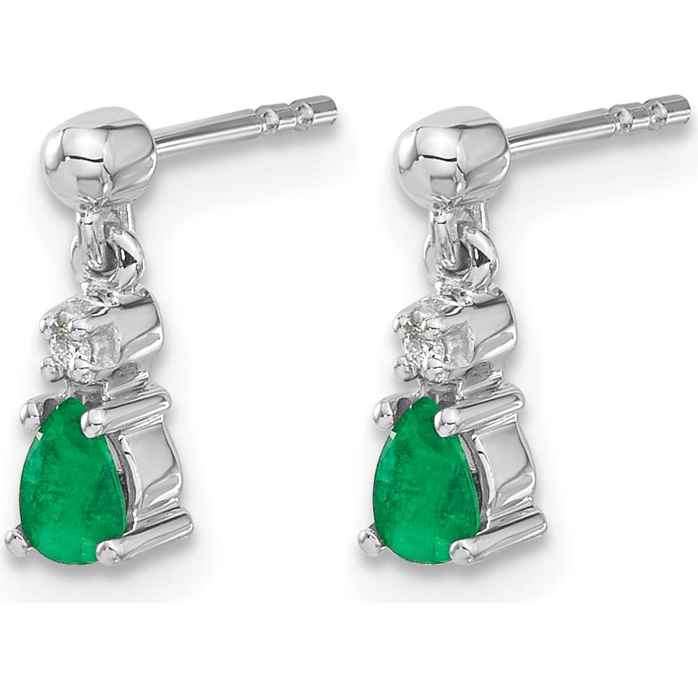 14K White Gold Emerald and Diamond Dangle Earrings - 0.30 Carat Total Emerald Weight, 0.01 Carat Total Diamond Weight by Monteluci Fine Jewelry