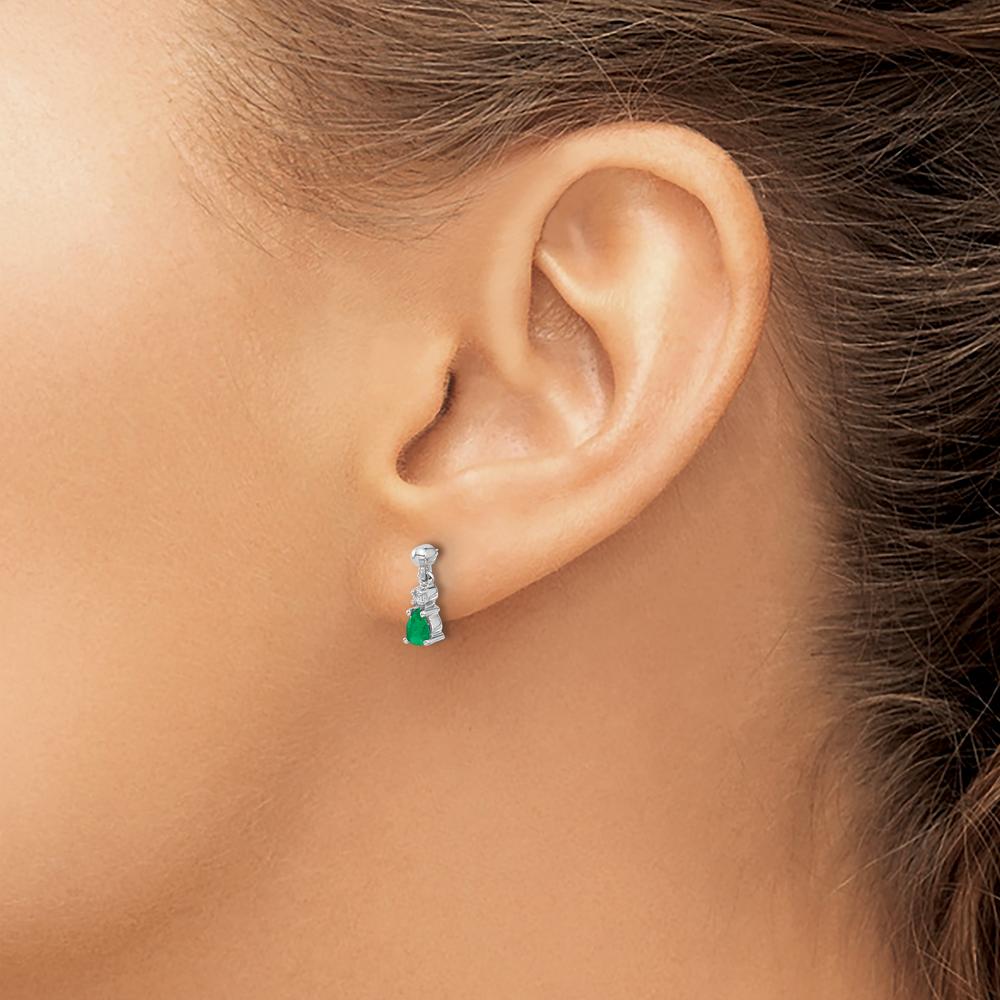 14K White Gold Emerald and Diamond Dangle Earrings - 0.30 Carat Total Emerald Weight, 0.01 Carat Total Diamond Weight by Monteluci Fine Jewelry