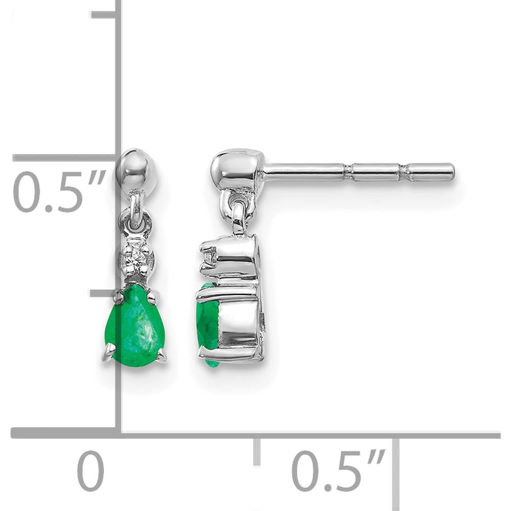 14K White Gold Emerald and Diamond Dangle Earrings - 0.30 Carat Total Emerald Weight, 0.01 Carat Total Diamond Weight by Monteluci Fine Jewelry