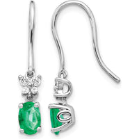 14K White Gold Emerald and Diamond Dangle Earrings with Oval Emeralds - 0.42 Carat Total Emerald Weight by Monteluci Fine Jewelry