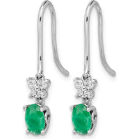 14K White Gold Emerald and Diamond Dangle Earrings with Oval Emeralds - 0.42 Carat Total Emerald Weight by Monteluci Fine Jewelry