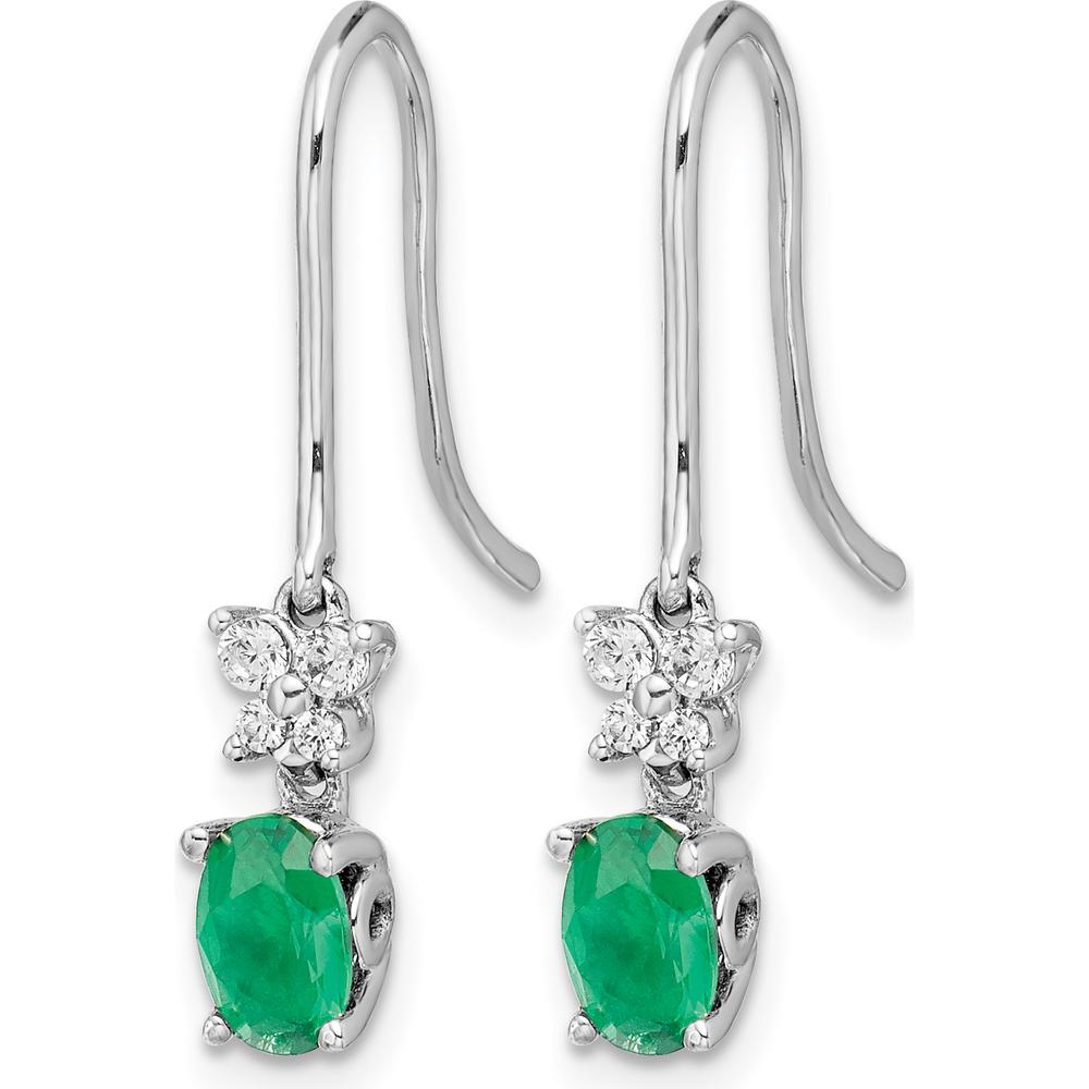 14K White Gold Emerald and Diamond Dangle Earrings with Oval Emeralds - 0.42 Carat Total Emerald Weight by Monteluci Fine Jewelry