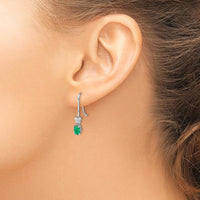 14K White Gold Emerald and Diamond Dangle Earrings with Oval Emeralds - 0.42 Carat Total Emerald Weight by Monteluci Fine Jewelry
