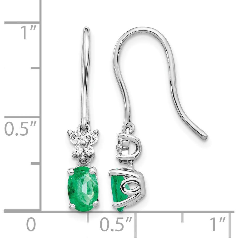 14K White Gold Emerald and Diamond Dangle Earrings with Oval Emeralds - 0.42 Carat Total Emerald Weight by Monteluci Fine Jewelry