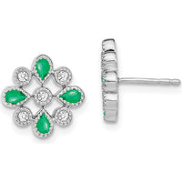 14K White Gold Emerald and Diamond Drop Earrings - 0.04 Carat Total Emerald Weight, 0.015 Carat Total Diamond Weight by Monteluci Fine Jewelry