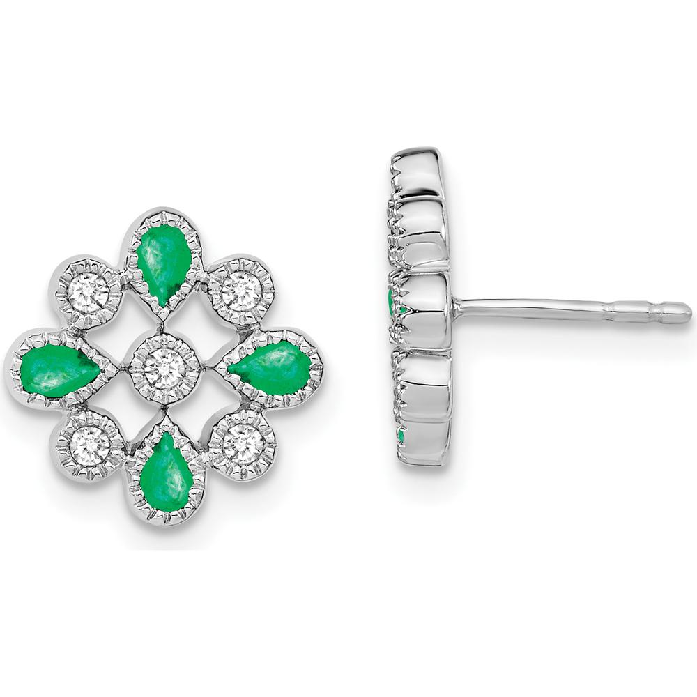 14K White Gold Emerald and Diamond Drop Earrings - 0.04 Carat Total Emerald Weight, 0.015 Carat Total Diamond Weight by Monteluci Fine Jewelry