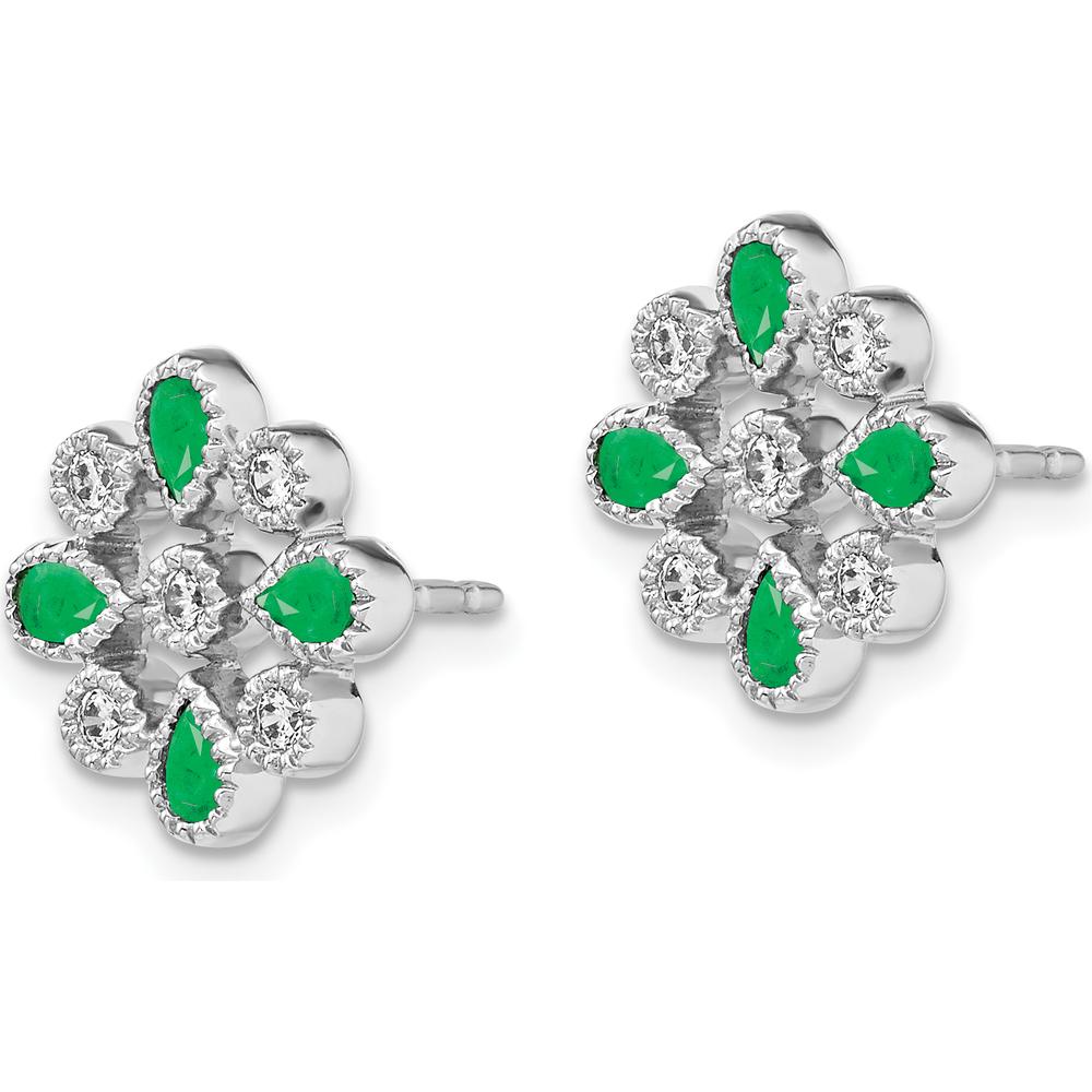 14K White Gold Emerald and Diamond Drop Earrings - 0.04 Carat Total Emerald Weight, 0.015 Carat Total Diamond Weight by Monteluci Fine Jewelry