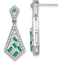 14K White Gold Emerald and Diamond Drop Earrings - 0.05 Carat Total Diamond Weight, 0.048 Carat Total Emerald Weight by Monteluci Fine Jewelry
