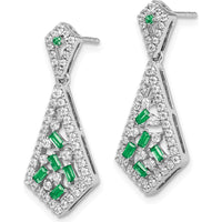 14K White Gold Emerald and Diamond Drop Earrings - 0.05 Carat Total Diamond Weight, 0.048 Carat Total Emerald Weight by Monteluci Fine Jewelry