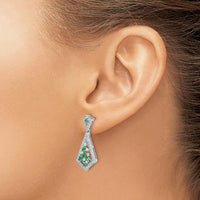 14K White Gold Emerald and Diamond Drop Earrings - 0.05 Carat Total Diamond Weight, 0.048 Carat Total Emerald Weight by Monteluci Fine Jewelry