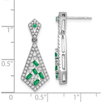 14K White Gold Emerald and Diamond Drop Earrings - 0.05 Carat Total Diamond Weight, 0.048 Carat Total Emerald Weight by Monteluci Fine Jewelry