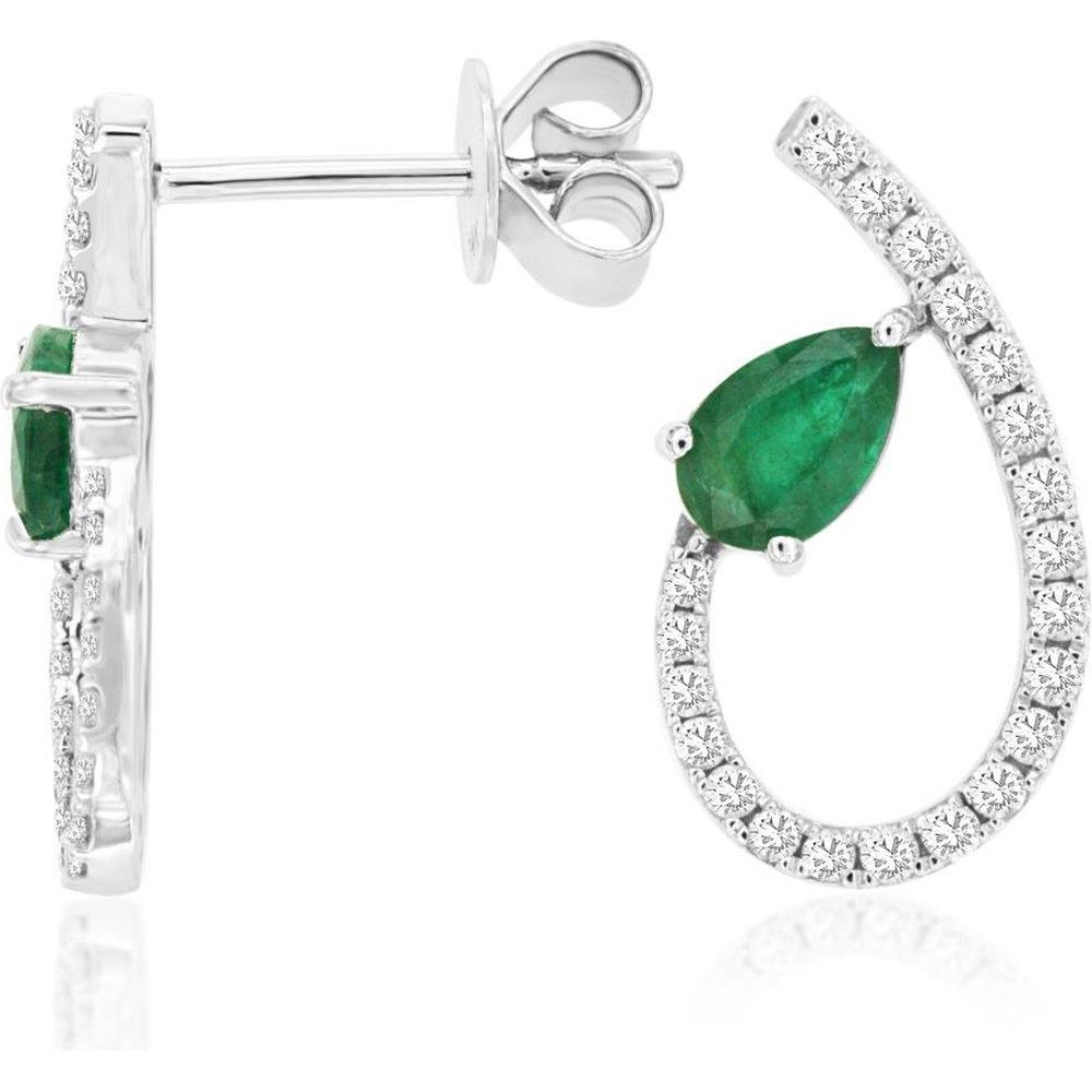 14K White Gold Emerald & Diamond Drop Earrings - 1.20 Carats Total Gemstone Weight