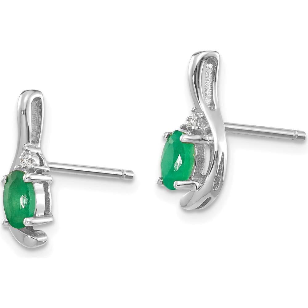 14K White Gold Emerald and Diamond Drop Earrings with Prong Set Oval Emeralds - 0.293 Carat Total Emerald Weight, 0.005 Carat Total Diamond Weight by Oro Pregiato