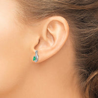 14K White Gold Emerald and Diamond Drop Earrings with Prong Set Oval Emeralds - 0.293 Carat Total Emerald Weight, 0.005 Carat Total Diamond Weight by Oro Pregiato