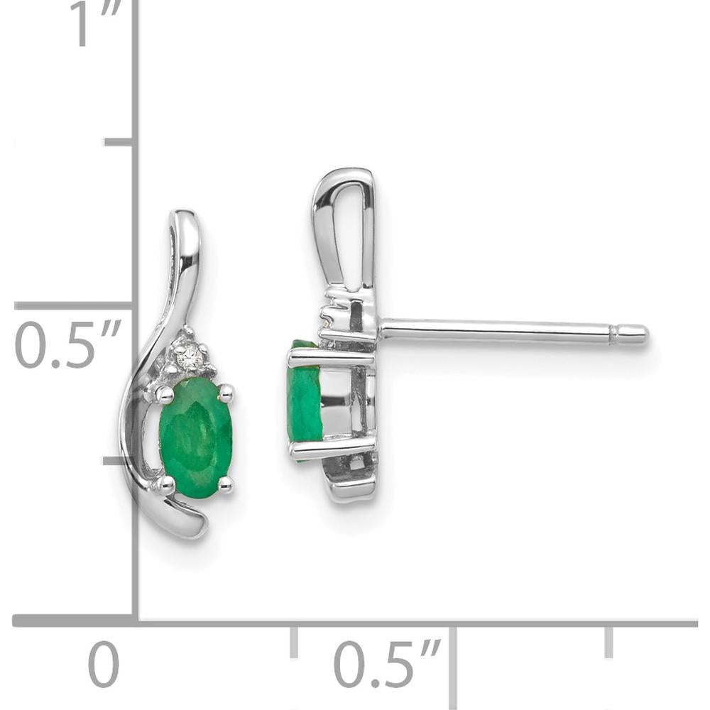 14K White Gold Emerald and Diamond Drop Earrings with Prong Set Oval Emeralds - 0.293 Carat Total Emerald Weight, 0.005 Carat Total Diamond Weight by Oro Pregiato