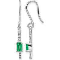 14K White Gold Emerald and Diamond Drop Earrings with Round Diamonds - 0.18 Carats Total Gem Weight by Monteluci Fine Jewelry