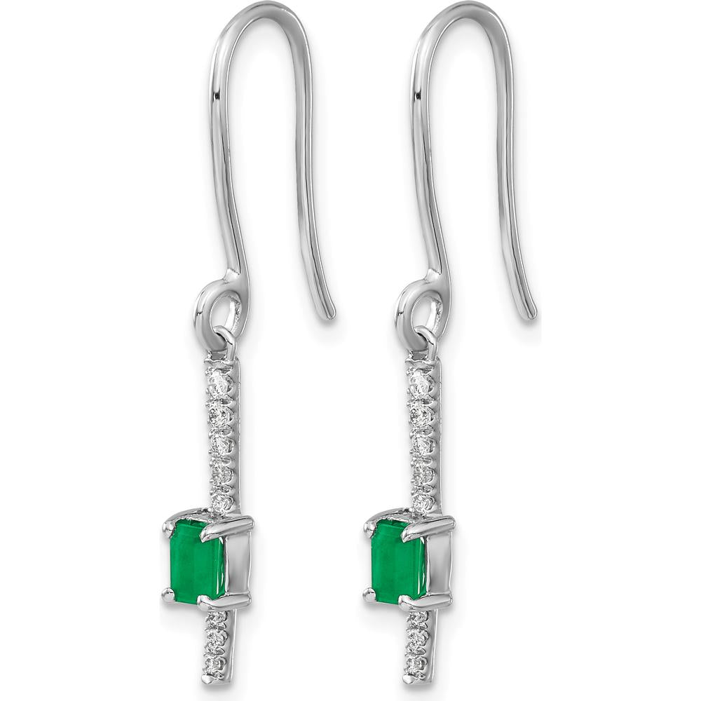 14K White Gold Emerald and Diamond Drop Earrings with Round Diamonds - 0.18 Carats Total Gem Weight by Monteluci Fine Jewelry